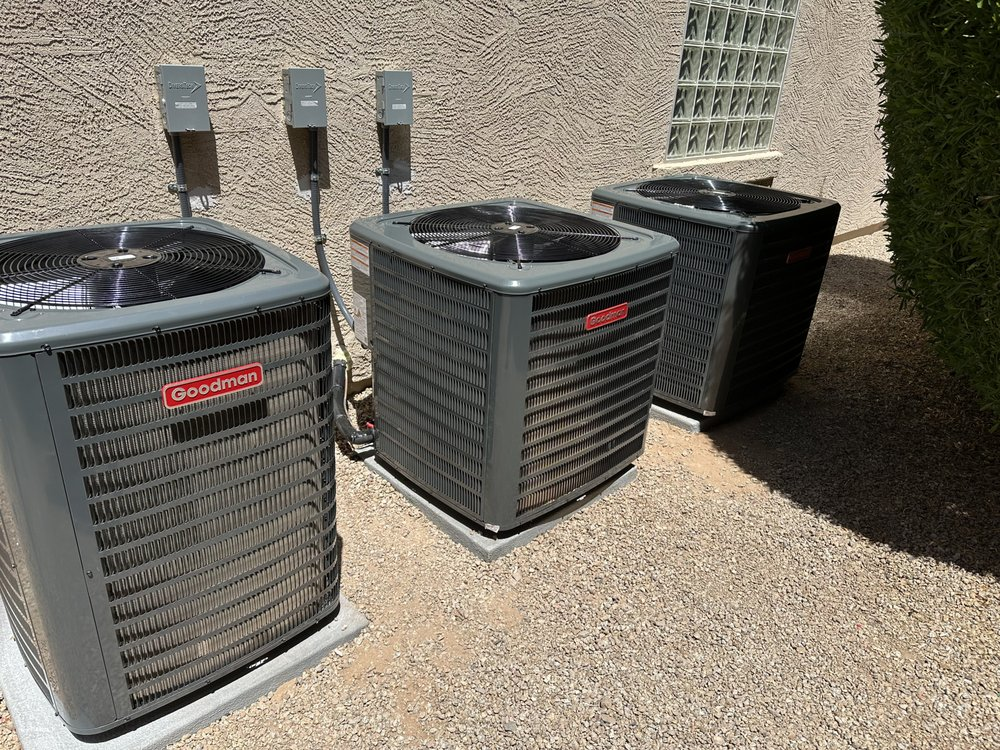 Newly installed HVAC condenser units at a Gilbert, Arizona home